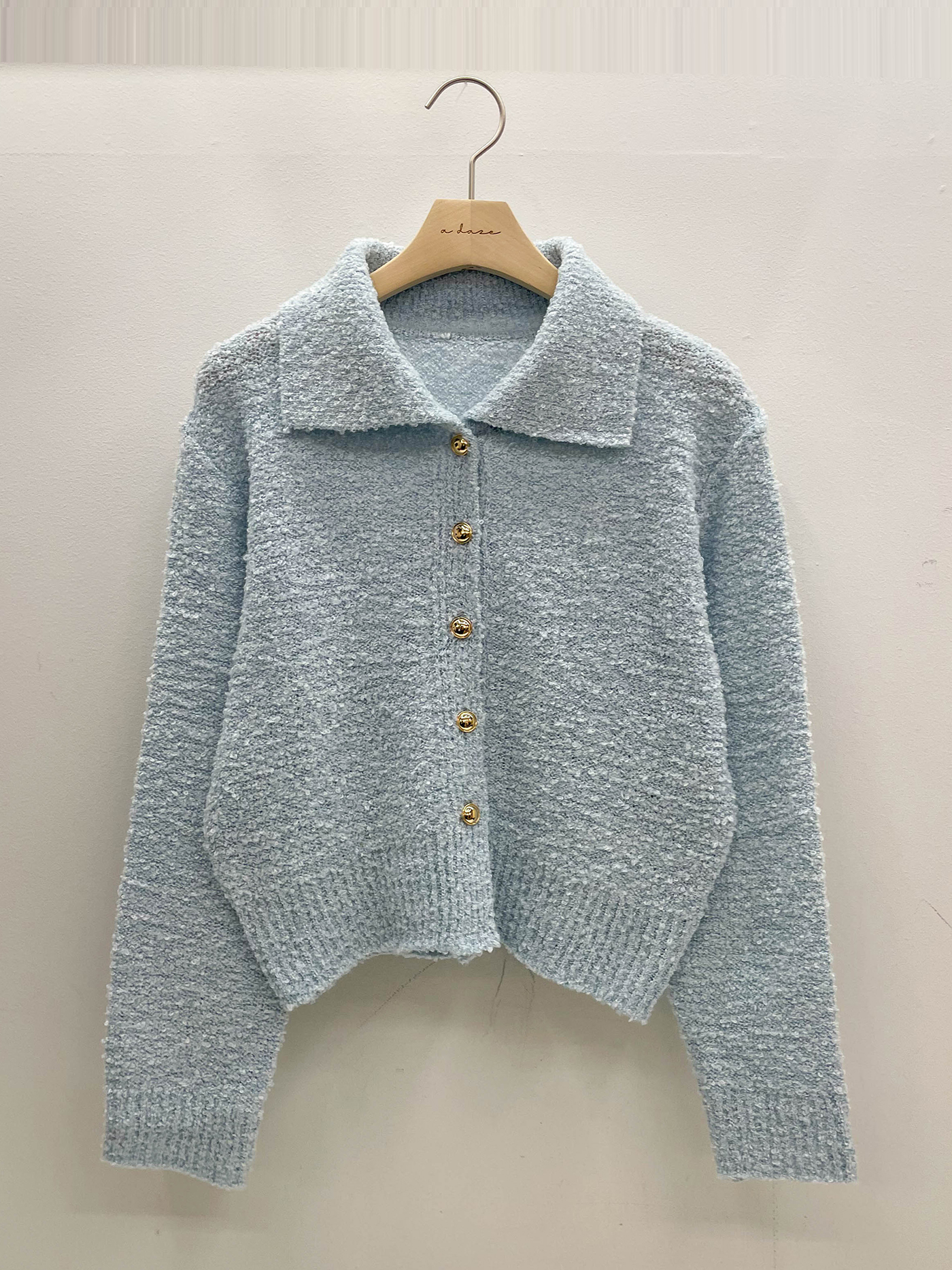 ウール混カラールーズ長袖ビジューボタンセミクロップド無地カーディガン | 詳細画像16