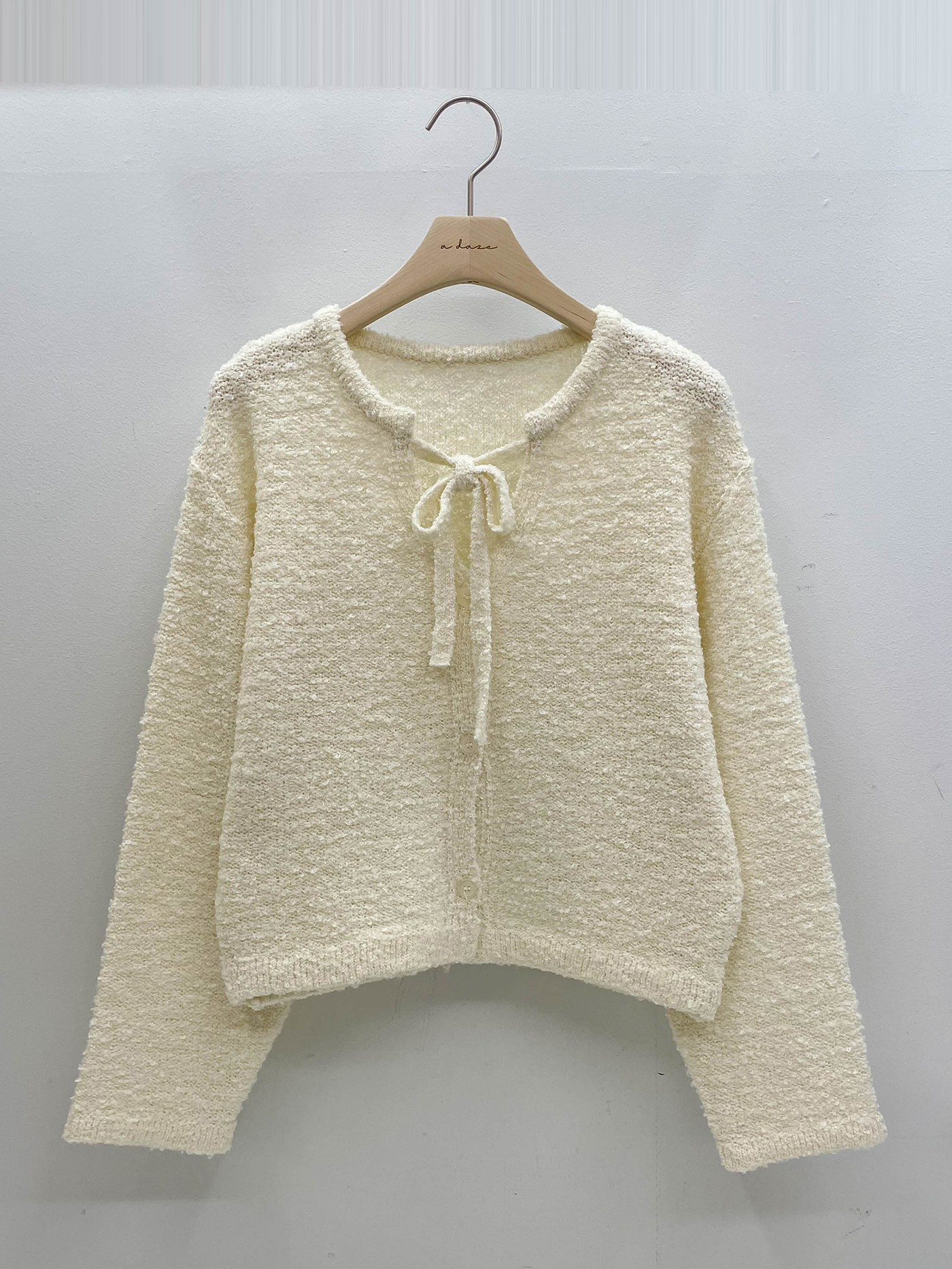 ブークレウール混ボタンストラップラウンドネックルーズ長袖無地カーディガン | 詳細画像15