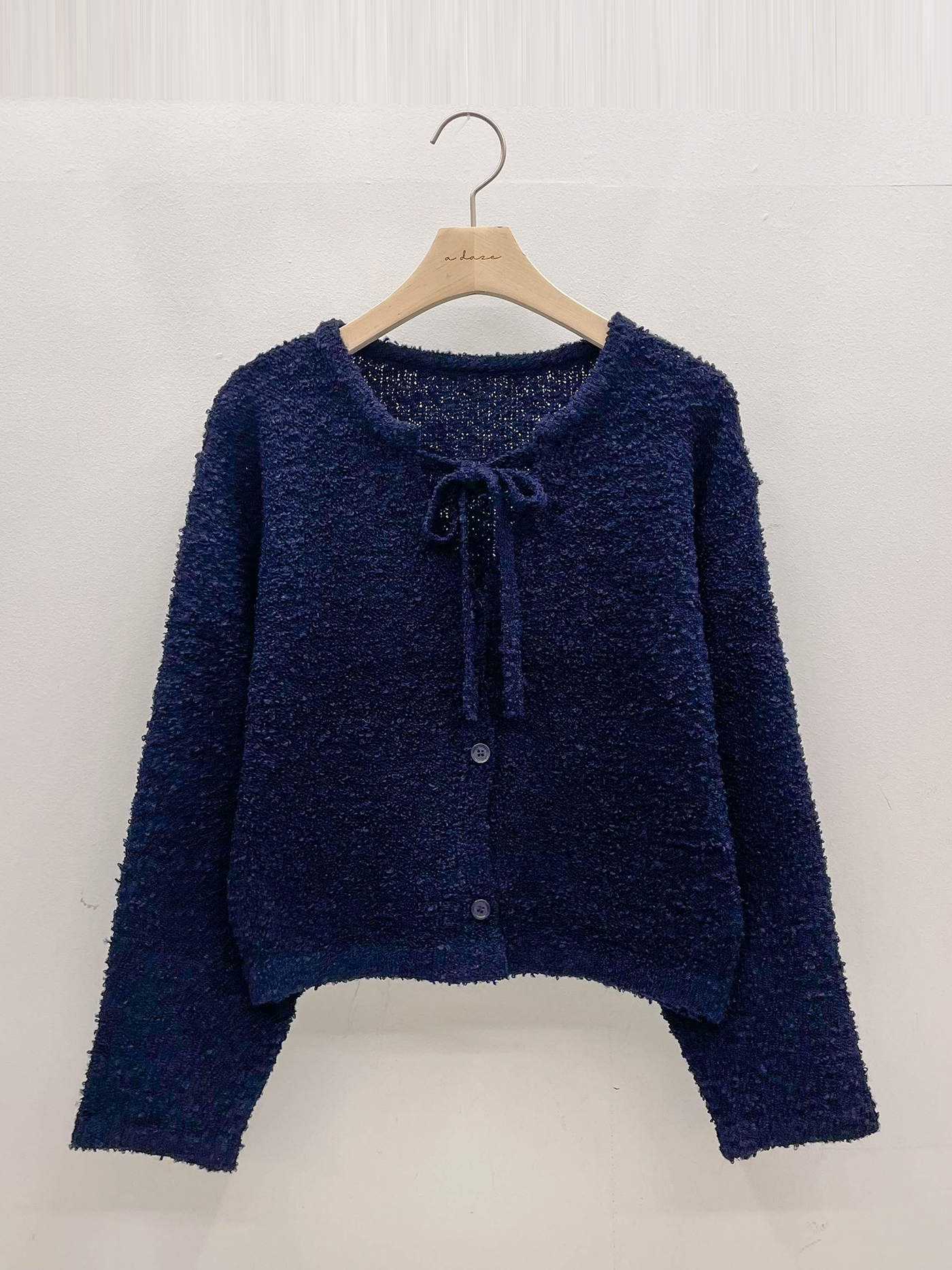 ブークレウール混ボタンストラップラウンドネックルーズ長袖無地カーディガン | 詳細画像17