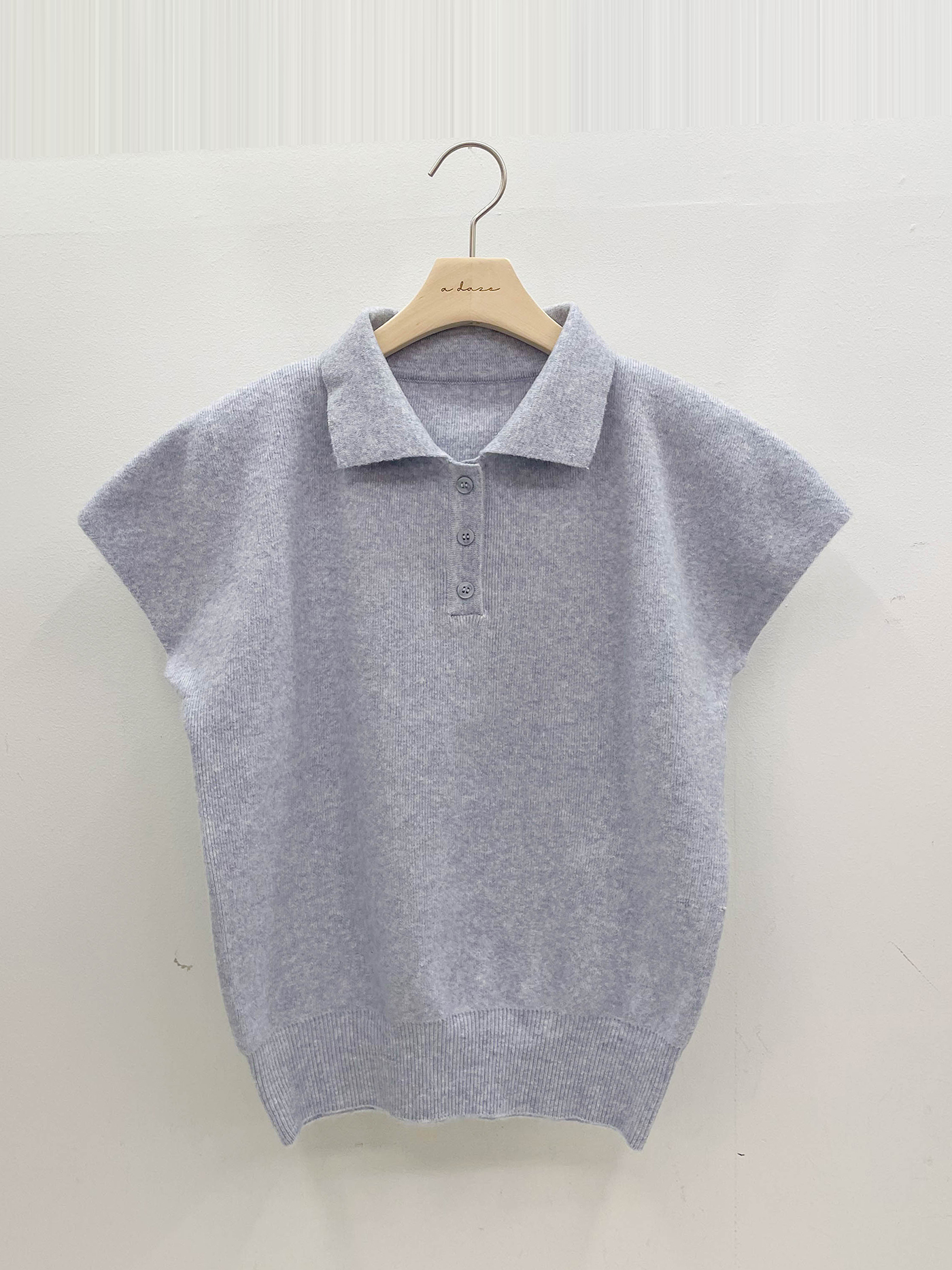 ウール混カラーパフスリーブラグランハーフボタンルーズ半袖無地ニット | 詳細画像15