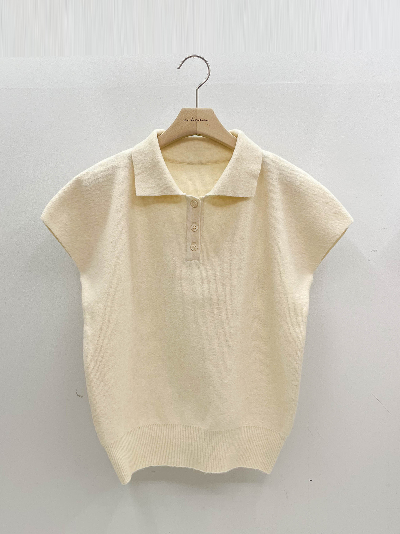 ウール混カラーパフスリーブラグランハーフボタンルーズ半袖無地ニット | 詳細画像17