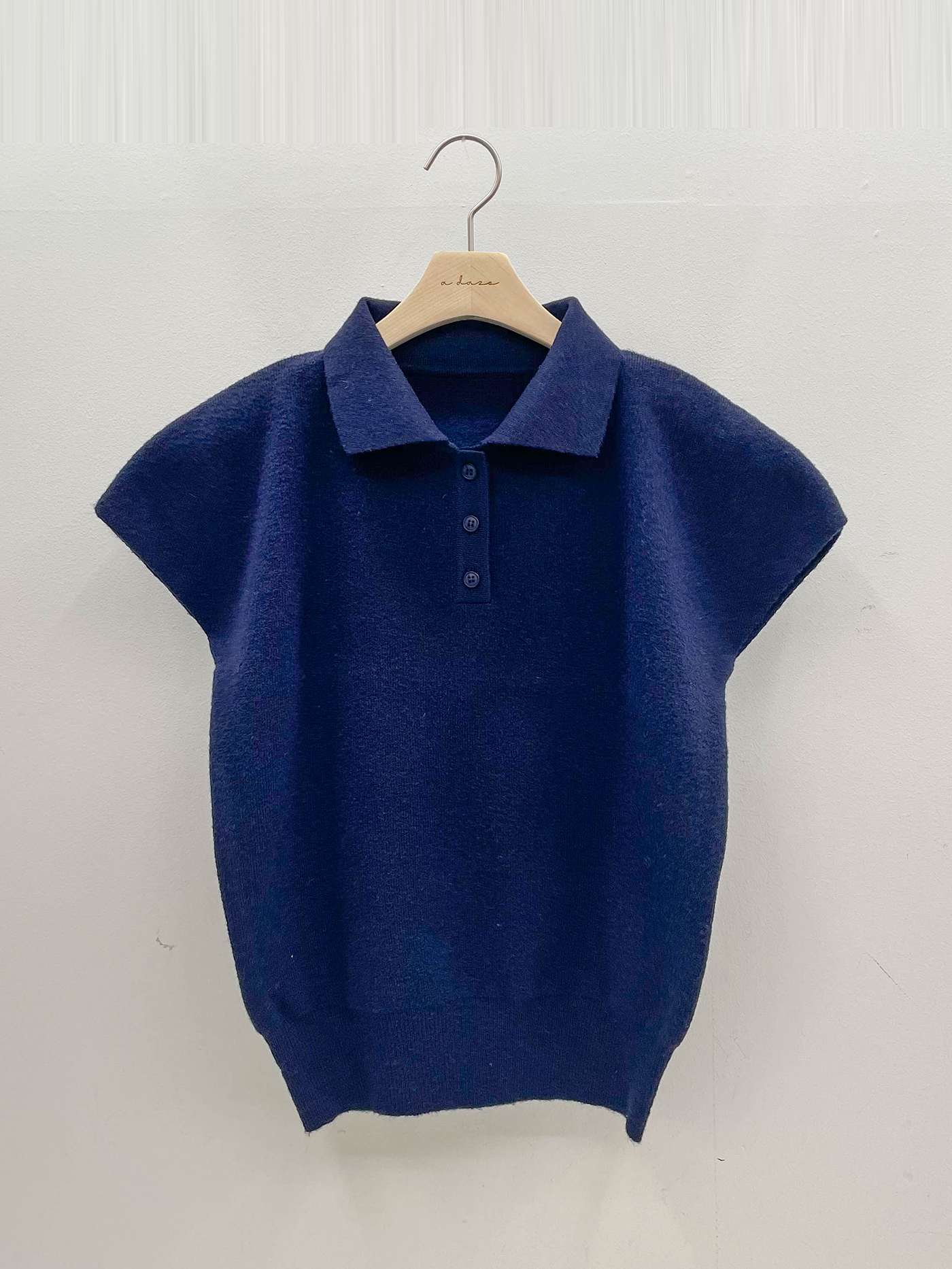 ウール混カラーパフスリーブラグランハーフボタンルーズ半袖無地ニット | 詳細画像19