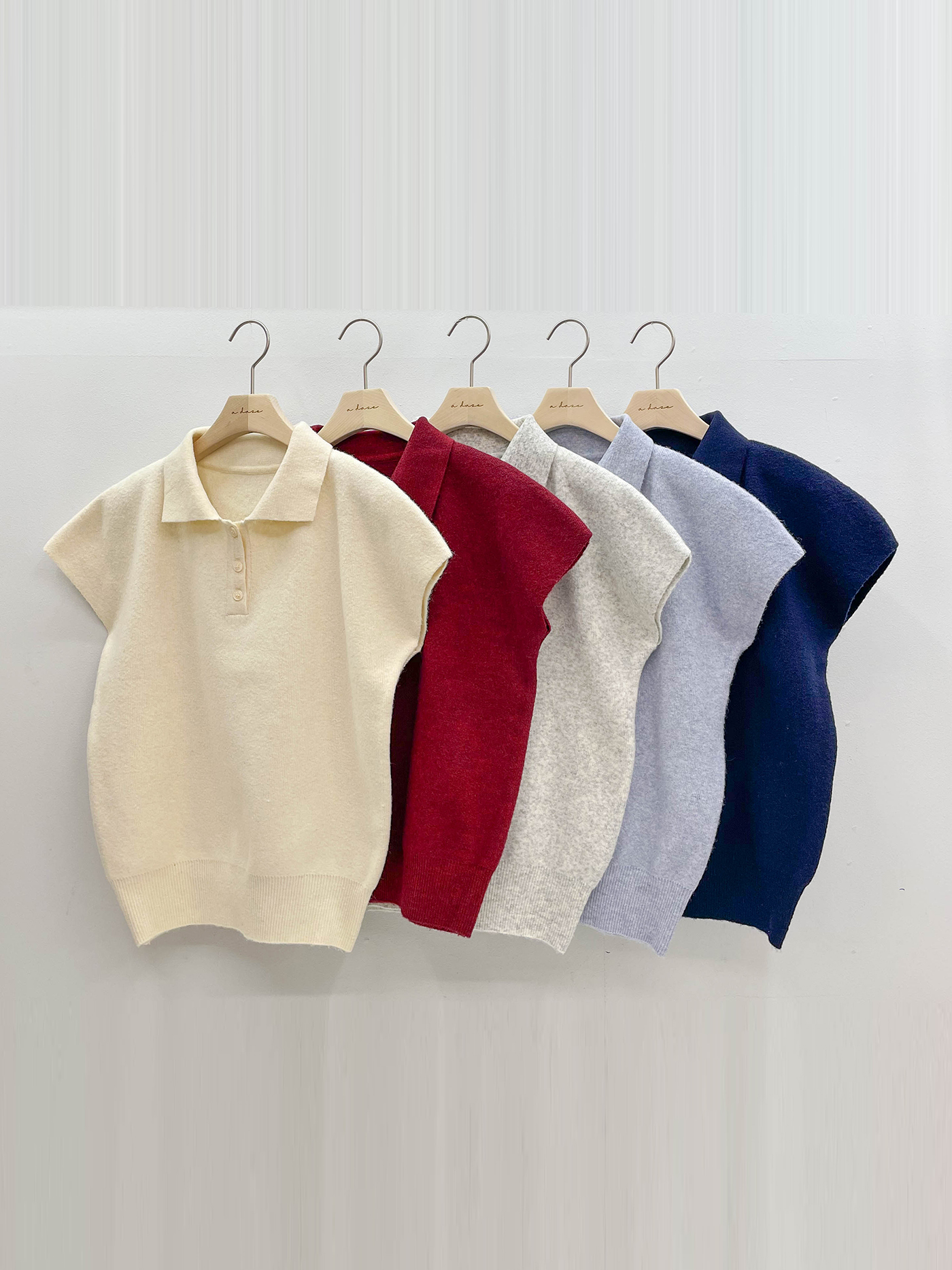 ウール混カラーパフスリーブラグランハーフボタンルーズ半袖無地ニット | 詳細画像20