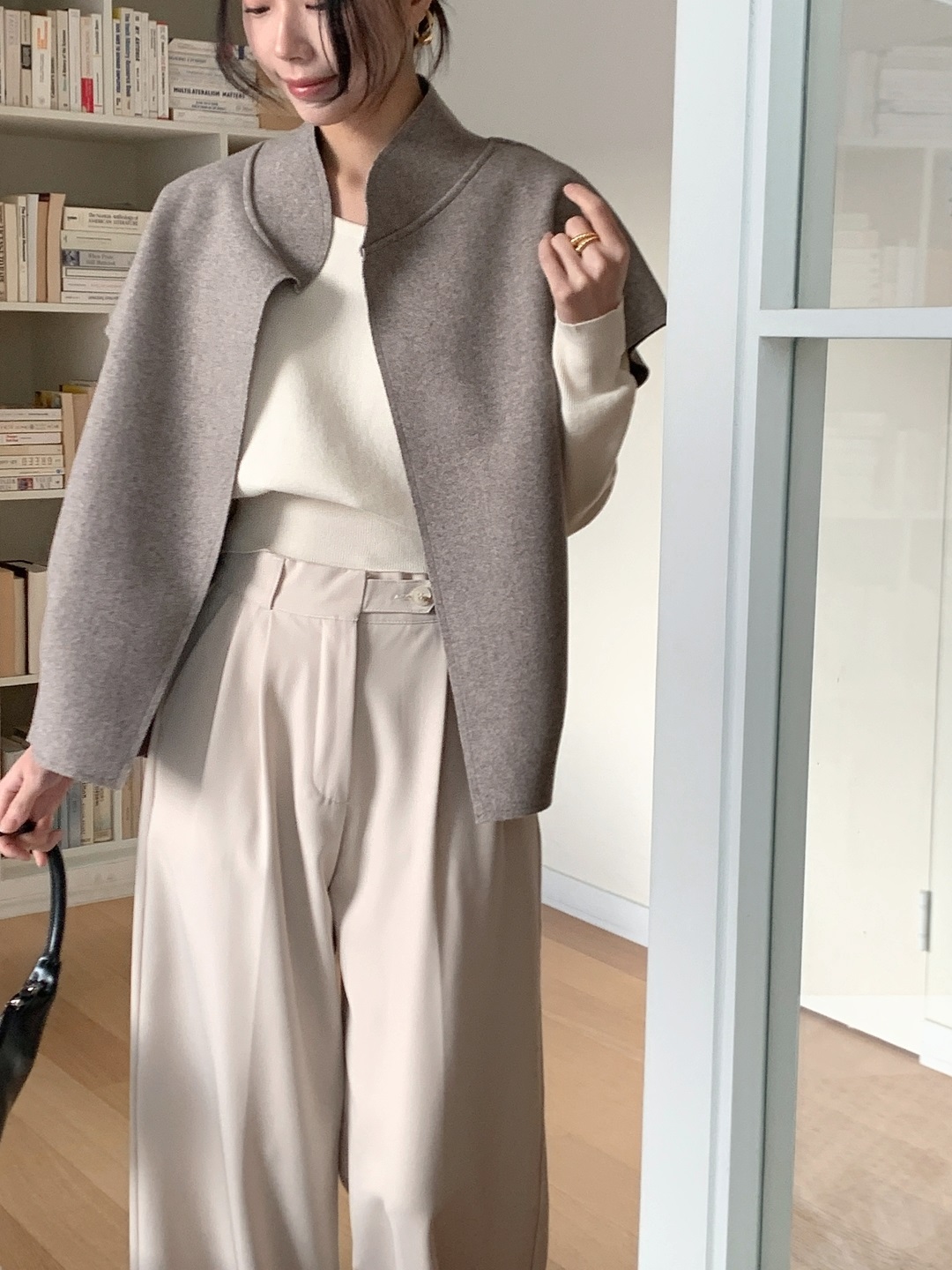 ラインオーバーサイズショールカラー無地ベスト | 詳細画像5