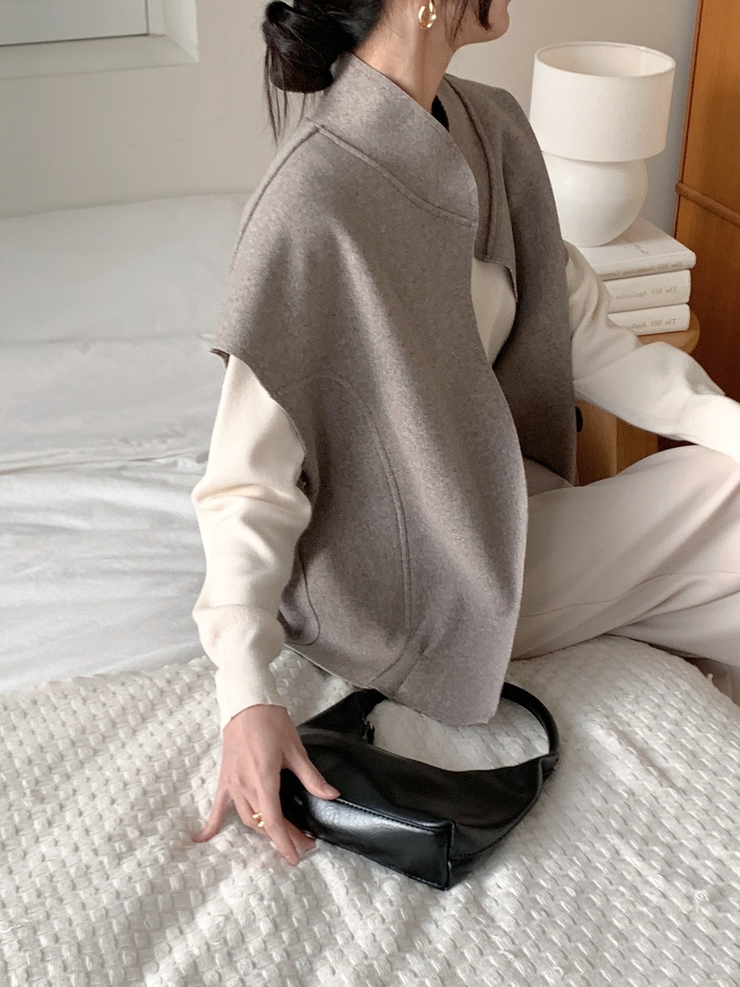 ラインオーバーサイズショールカラー無地ベスト | 詳細画像7