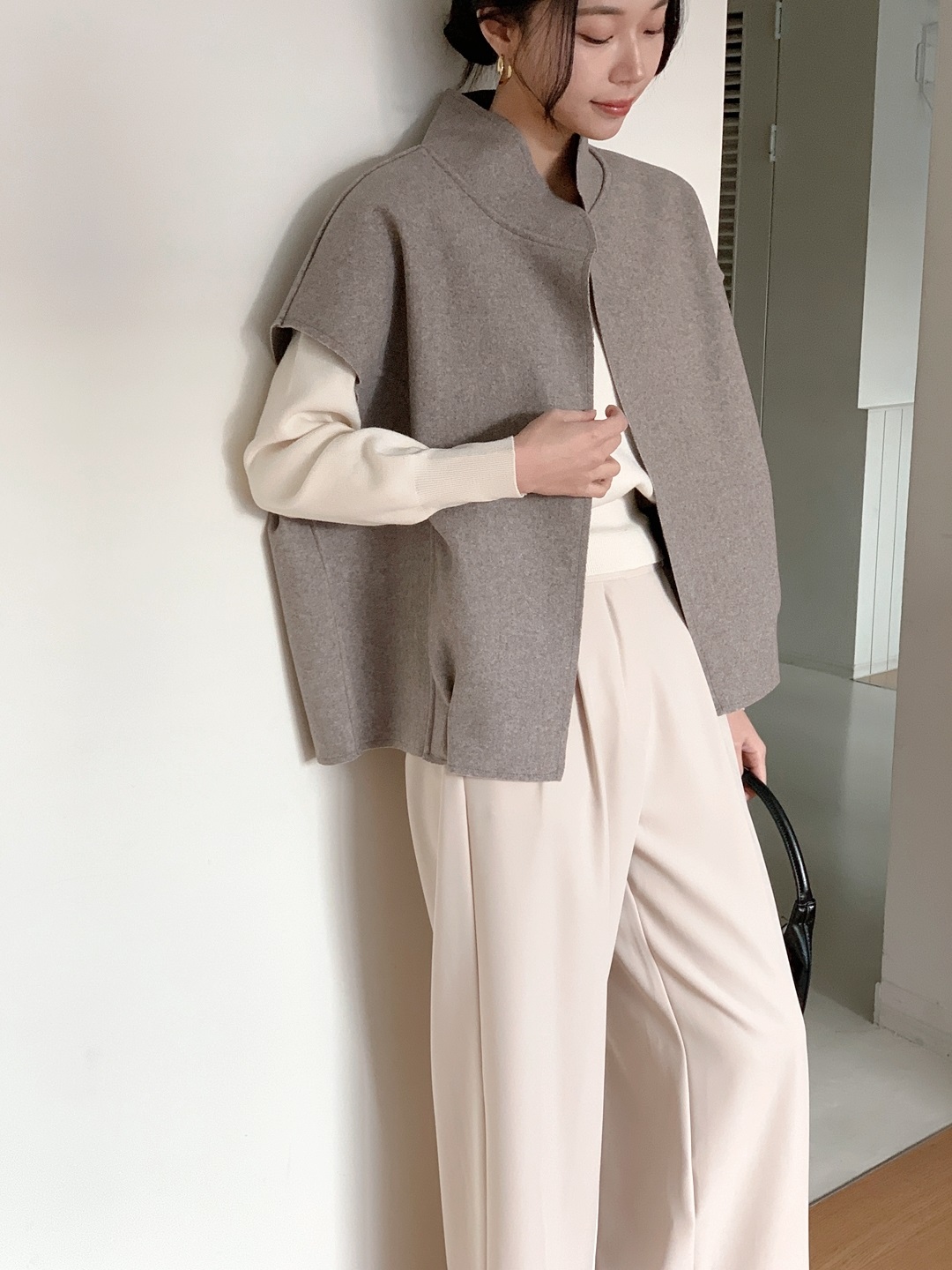 ラインオーバーサイズショールカラー無地ベスト | 詳細画像9