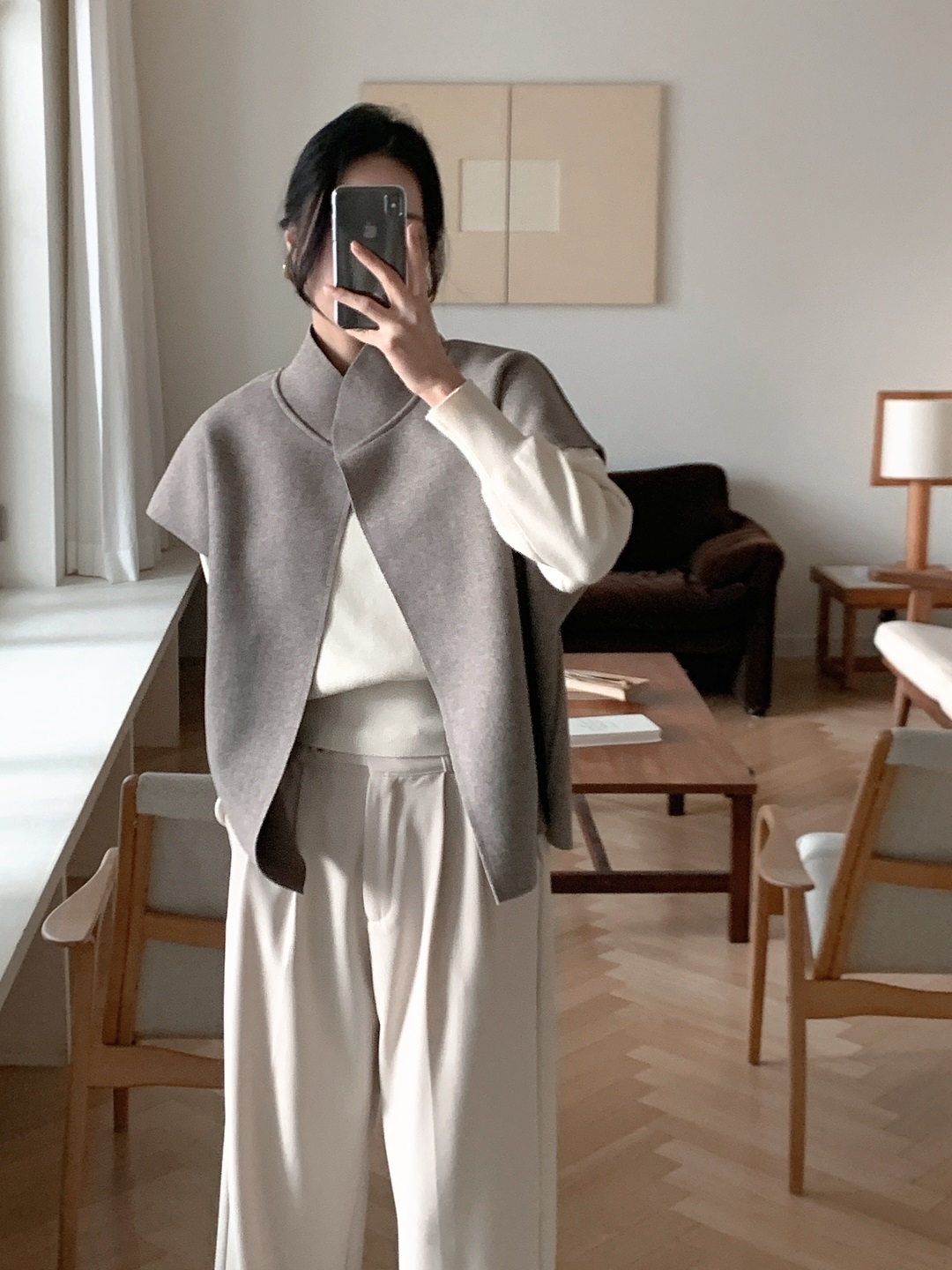 ラインオーバーサイズショールカラー無地ベスト | 詳細画像11