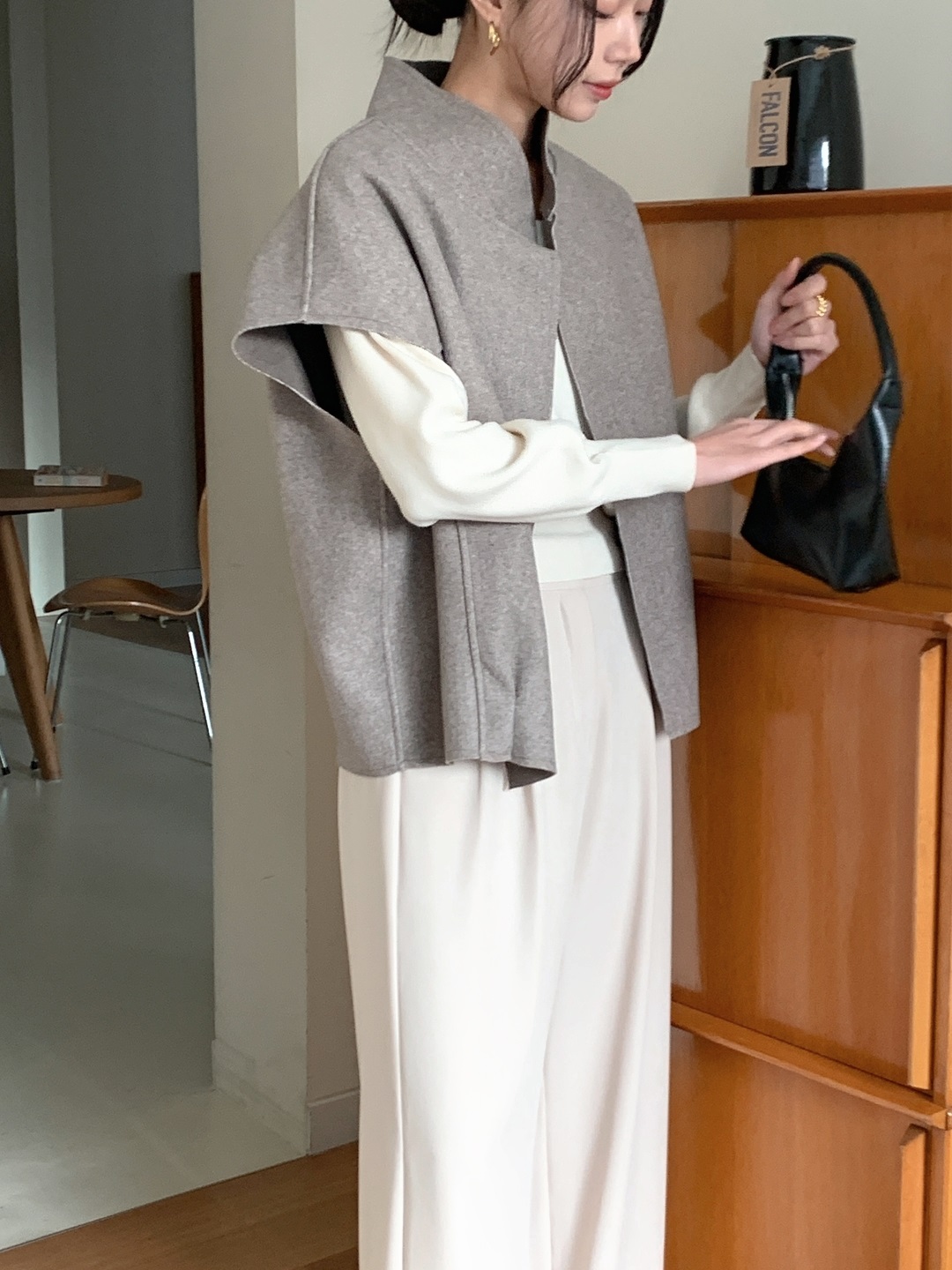 ラインオーバーサイズショールカラー無地ベスト | 詳細画像12