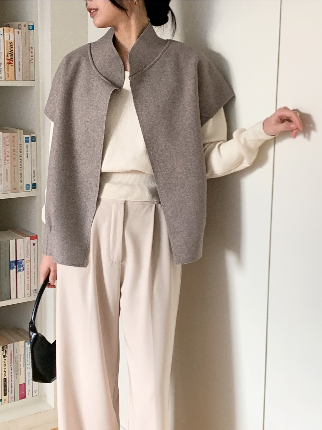 ラインオーバーサイズショールカラー無地ベスト | 詳細画像2