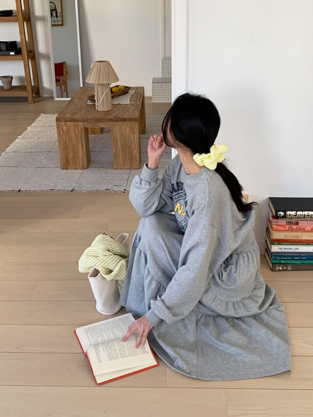 ラウンドネックティアードウエストゴムロングルーズ長袖セミクロップドレタリングプリントツーピース(トップス、ボトムス)スカートスウェット | 詳細画像15