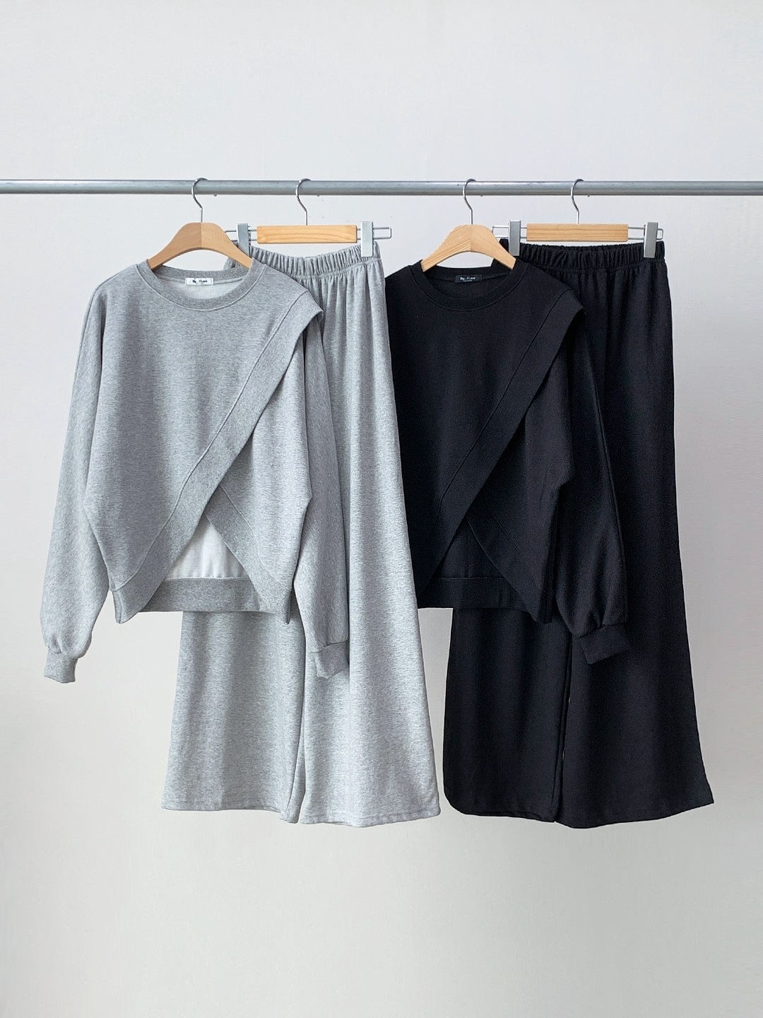 ラウンドネックスリットウエストゴムラグランオーバーサイズロングルーズアンバランス長袖無地ツーピース(トップス、ボトムス)パンツスウェット | 詳細画像18