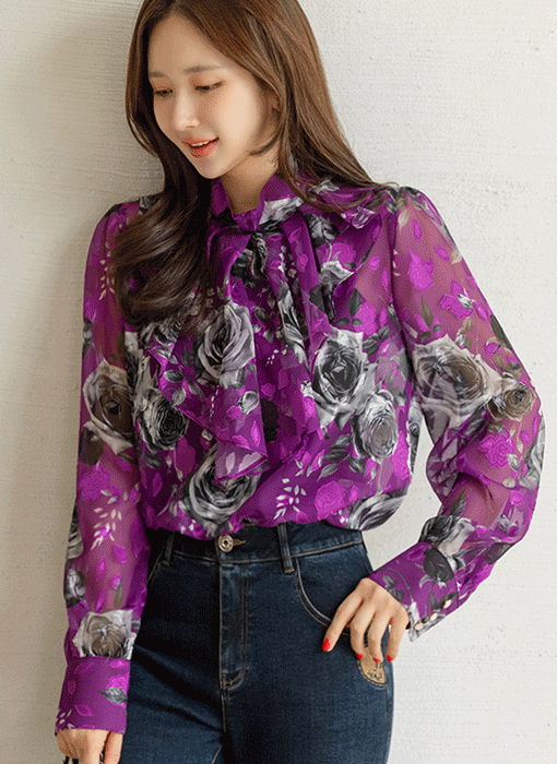 ジャガードラッフル花柄ブラウス | レディースファッション通販 - DHOLIC