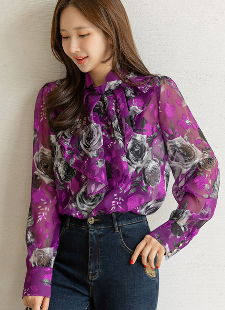 ジャガードラッフル花柄ブラウス | レディースファッション通販 - DHOLIC