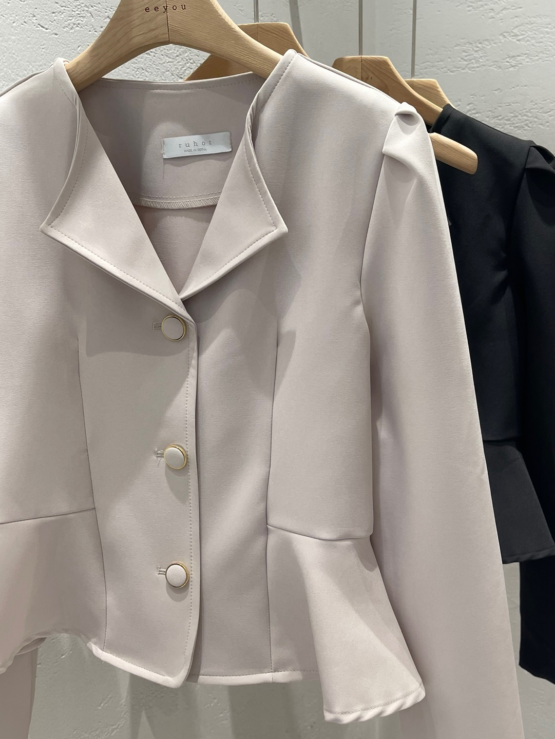 ボタンオープンカラーラインパフスリーブショート長袖フレア無地ツーピース(トップス、ボトムス)ジャケットショートパンツ | 詳細画像22