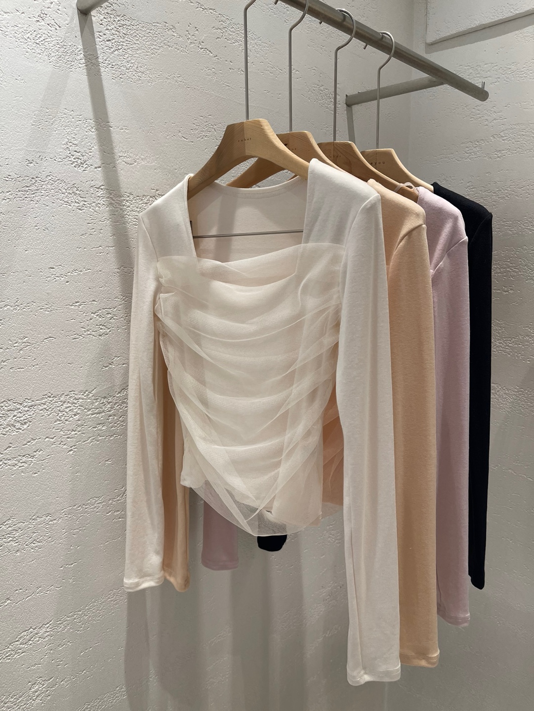 シフォンコンビスクエアネックスリムレイヤード風長袖無地Tシャツ | 詳細画像21