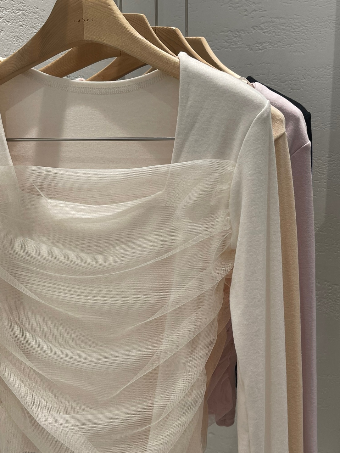 シフォンコンビスクエアネックスリムレイヤード風長袖無地Tシャツ | 詳細画像22