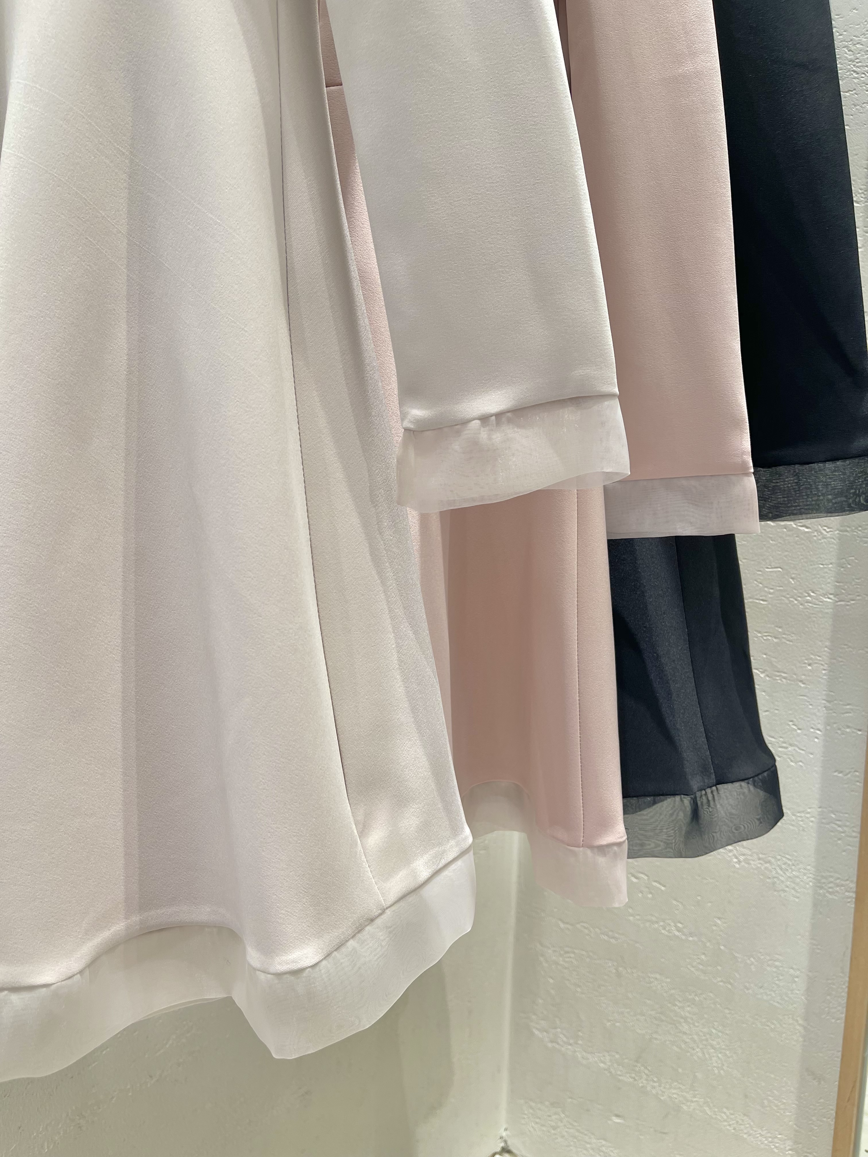 シフォンコンビカラー長袖フレアダブルボタン無地ワンピースベルト付 | 詳細画像26