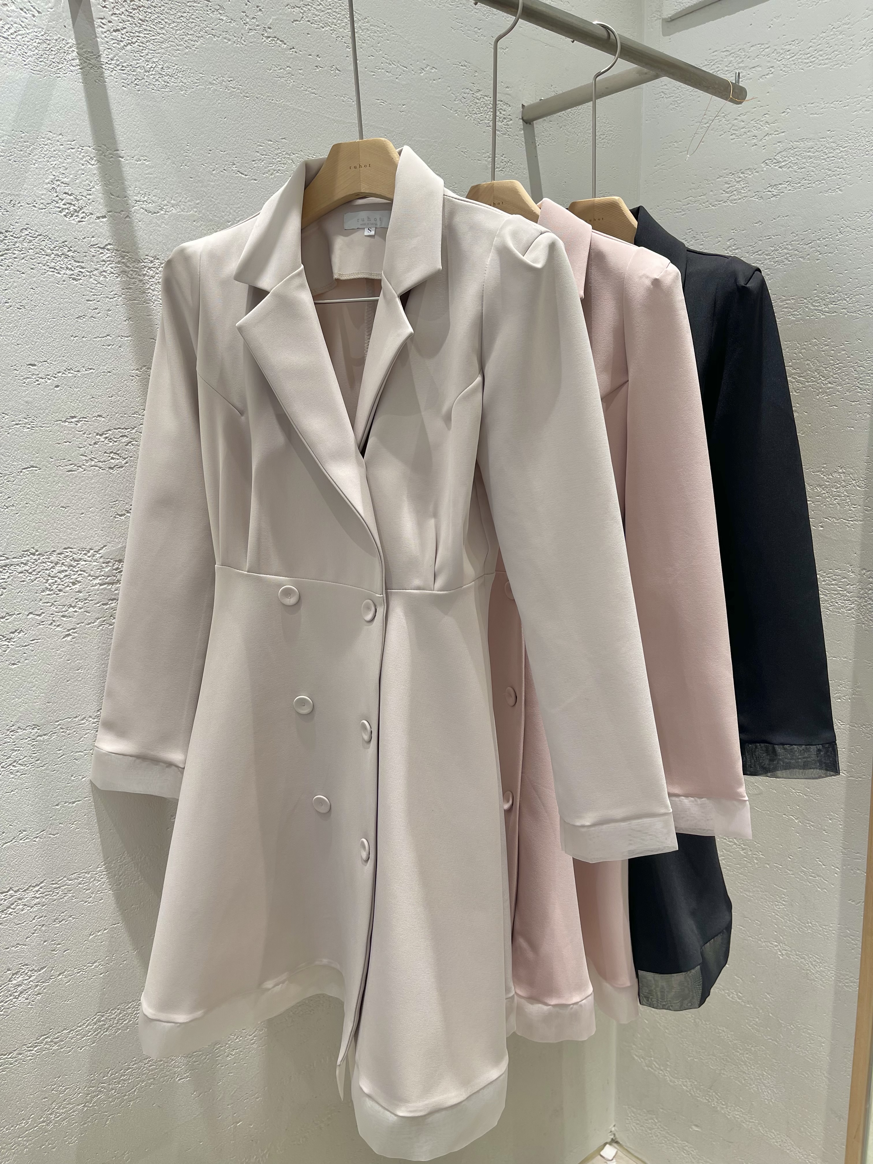 シフォンコンビカラー長袖フレアダブルボタン無地ワンピースベルト付 | 詳細画像23