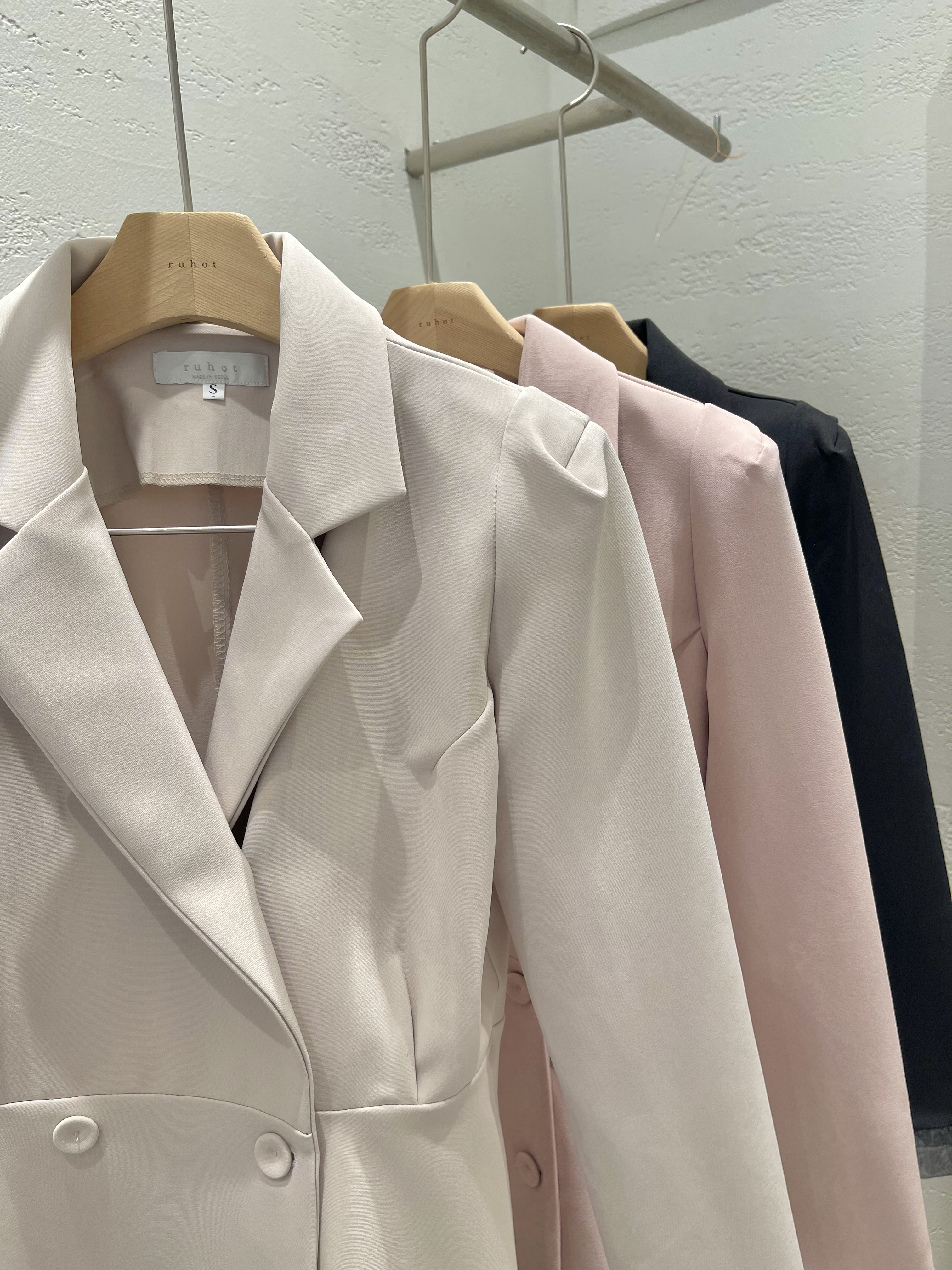 シフォンコンビカラー長袖フレアダブルボタン無地ワンピースベルト付 | 詳細画像22