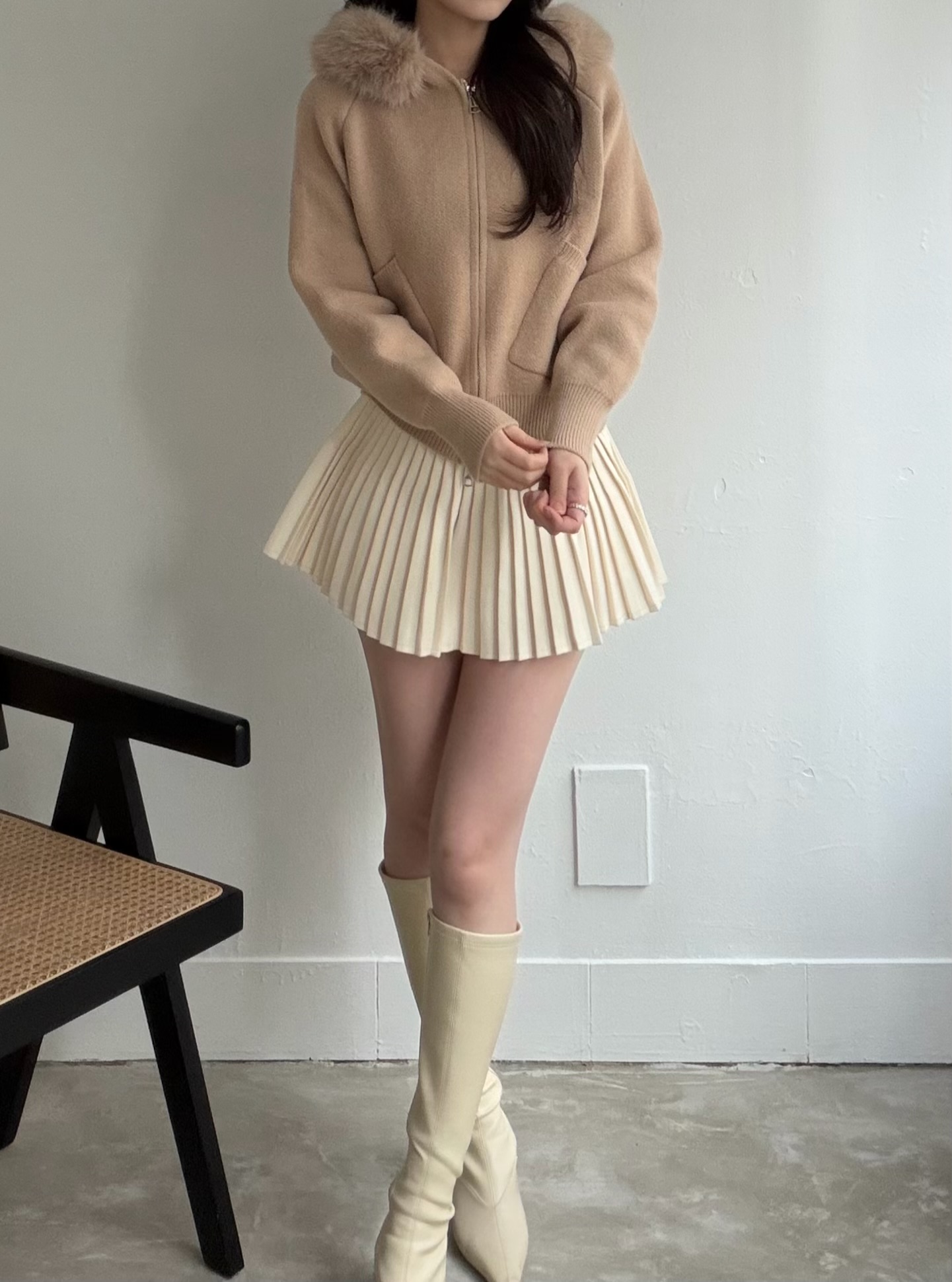 エコファーフード付きニットパーカー | 詳細画像5