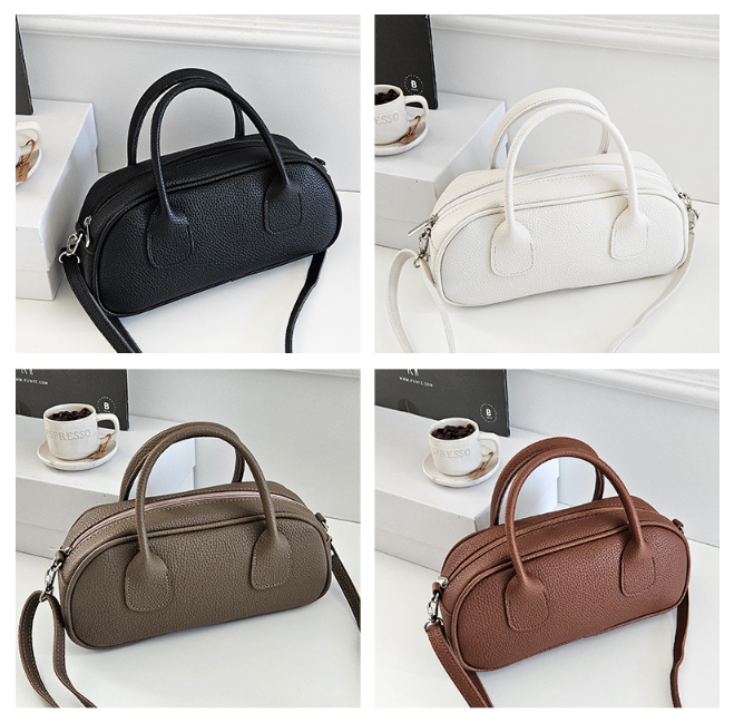 レザー調ジップアップスタッズDリング無地ショルダーバッグハンドバッグ2WAYストラップセット(バックルあり) | 詳細画像5