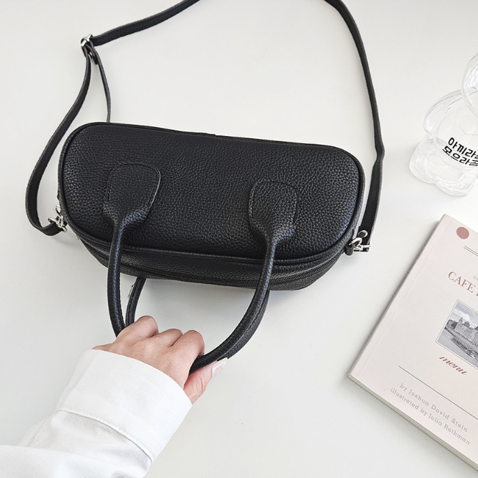 レザー調ジップアップスタッズDリング無地ショルダーバッグハンドバッグ2WAYストラップセット(バックルあり) | 詳細画像8