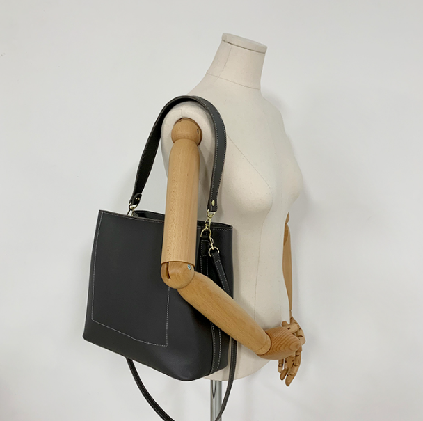 レザー調ジップアップDリング無地ショルダーバッグストラップセット(バックルあり) | 詳細画像2