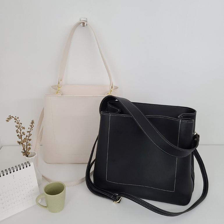 レザー調ジップアップDリング無地ショルダーバッグストラップセット(バックルあり) | 詳細画像16