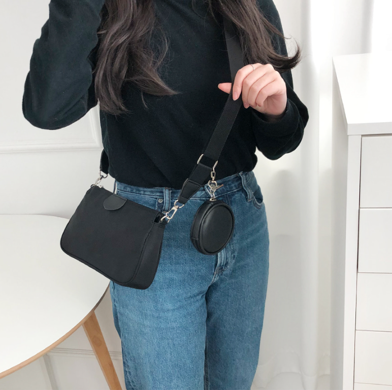 ジップアップポケットDリング無地ショルダーバッグポーチ付 | 詳細画像2