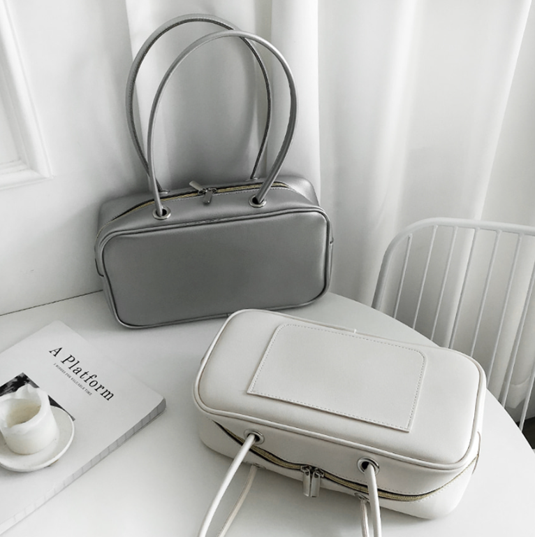 レザー調ポケットダブルジップ無地トートバッグ | 詳細画像6