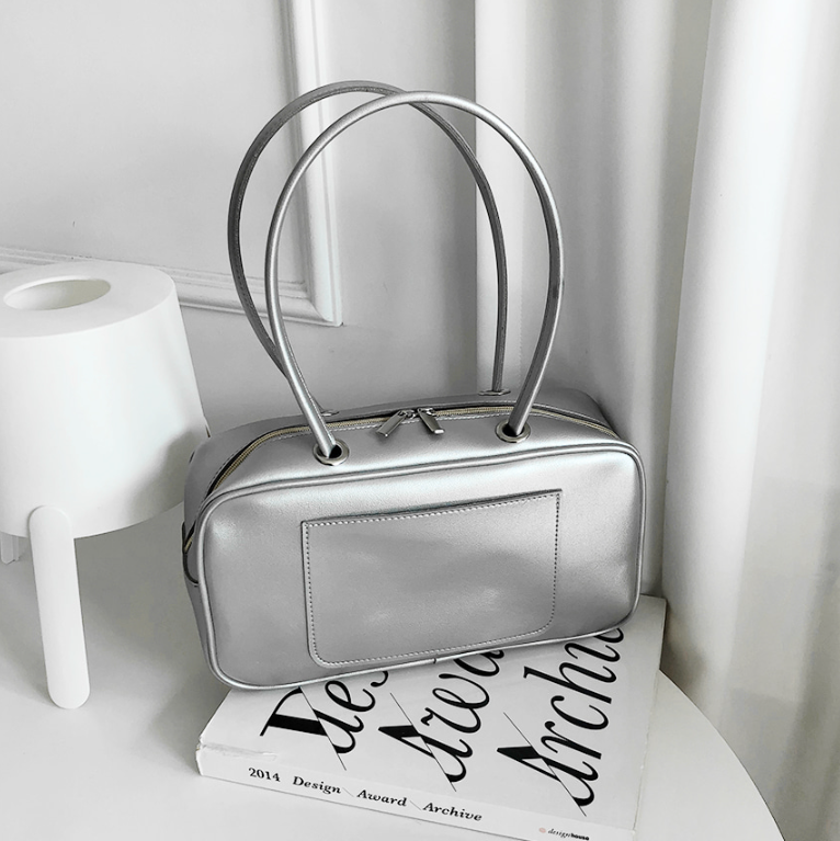 レザー調ポケットダブルジップ無地トートバッグ | 詳細画像12