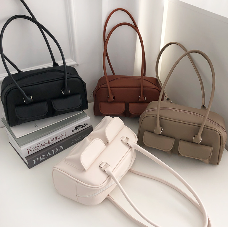 レザー調ジップアップフラップポケット無地トートバッグ | 詳細画像8