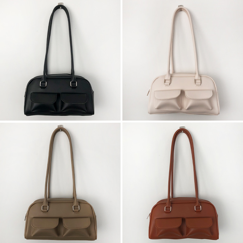 レザー調ジップアップフラップポケット無地トートバッグ | 詳細画像9