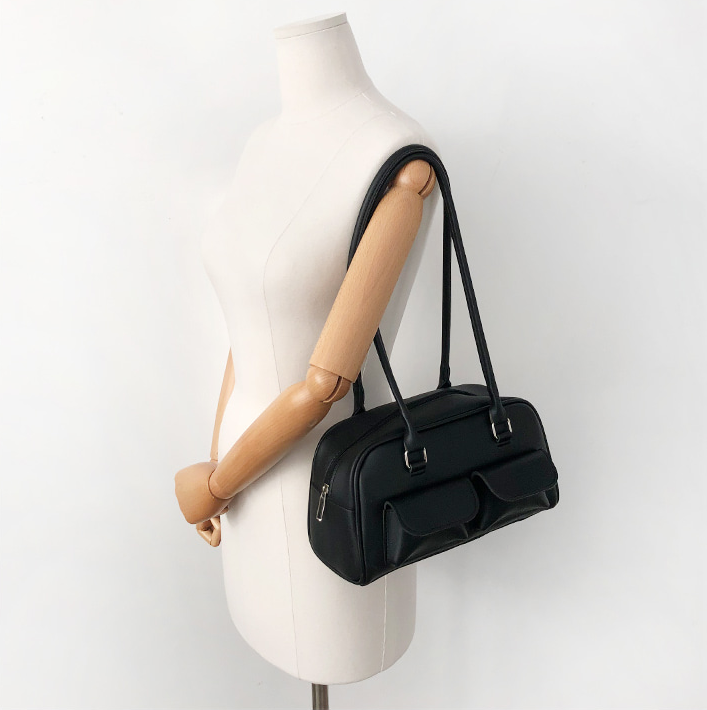 レザー調ジップアップフラップポケット無地トートバッグ | 詳細画像7