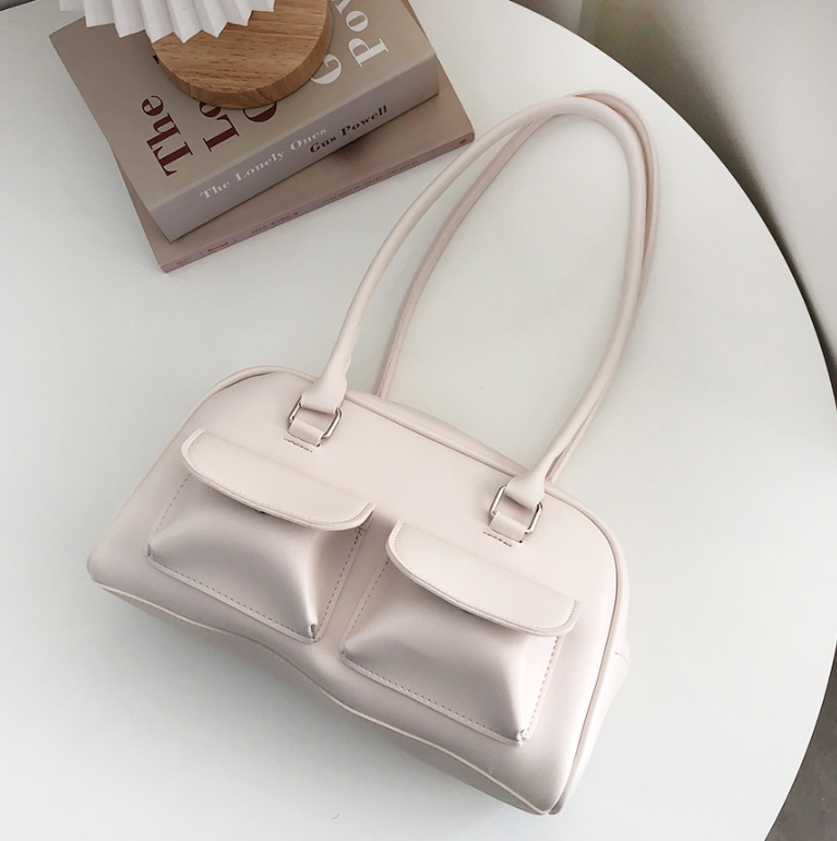 レザー調ジップアップフラップポケット無地トートバッグ | 詳細画像15