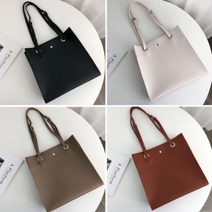 レザー調ポケットマグネットボタン無地トートバッグ | 詳細画像9