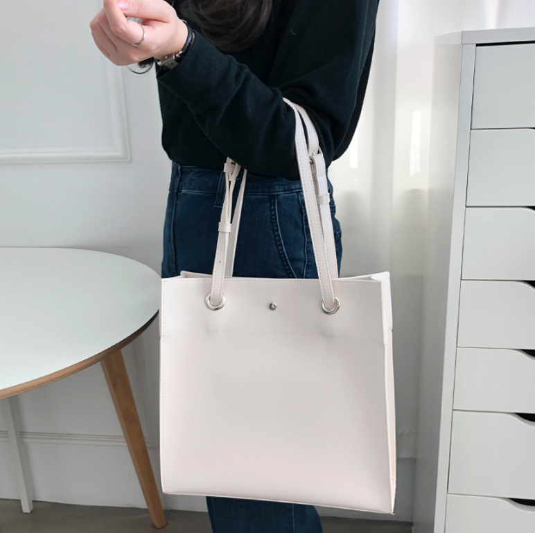 レザー調ポケットマグネットボタン無地トートバッグ | 詳細画像6