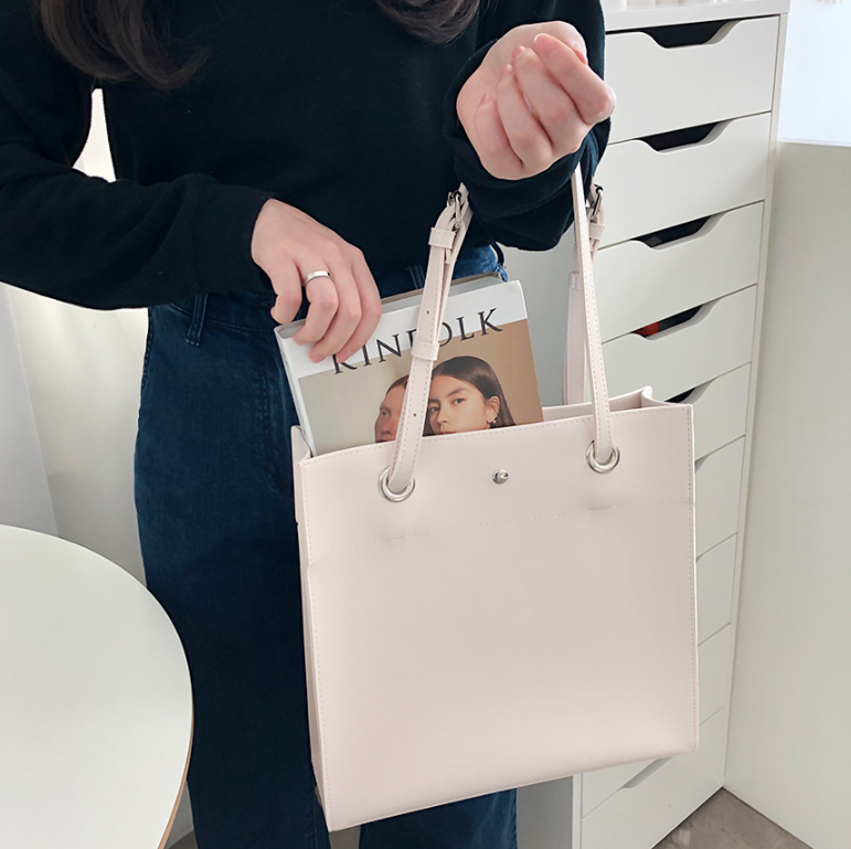 レザー調ポケットマグネットボタン無地トートバッグ | 詳細画像7