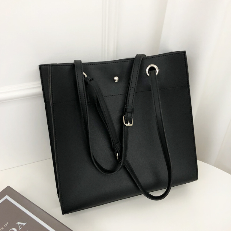 レザー調ポケットマグネットボタン無地トートバッグ | 詳細画像11