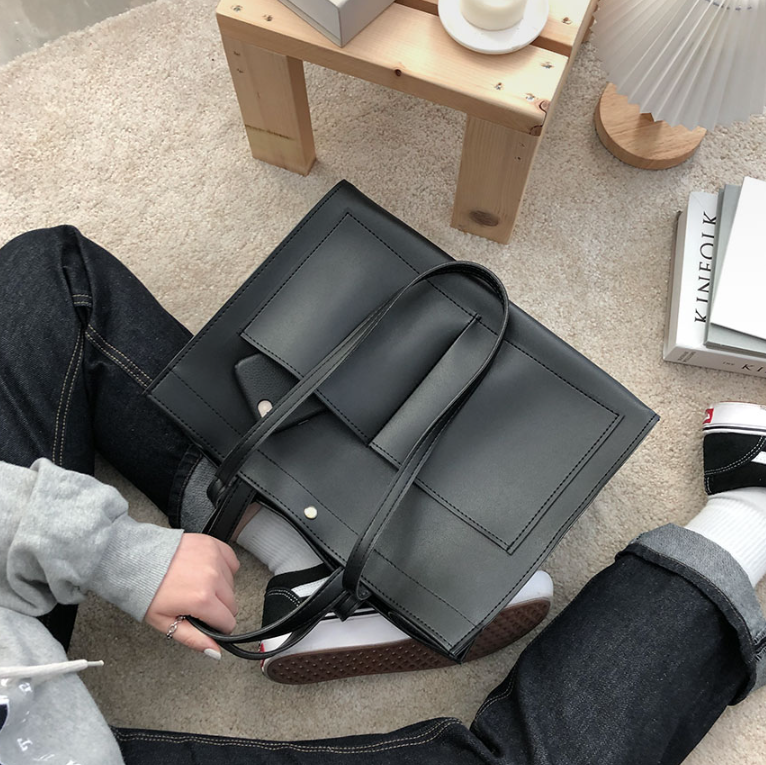 レザー調ポケットマグネットボタン無地トートバッグ | 詳細画像7