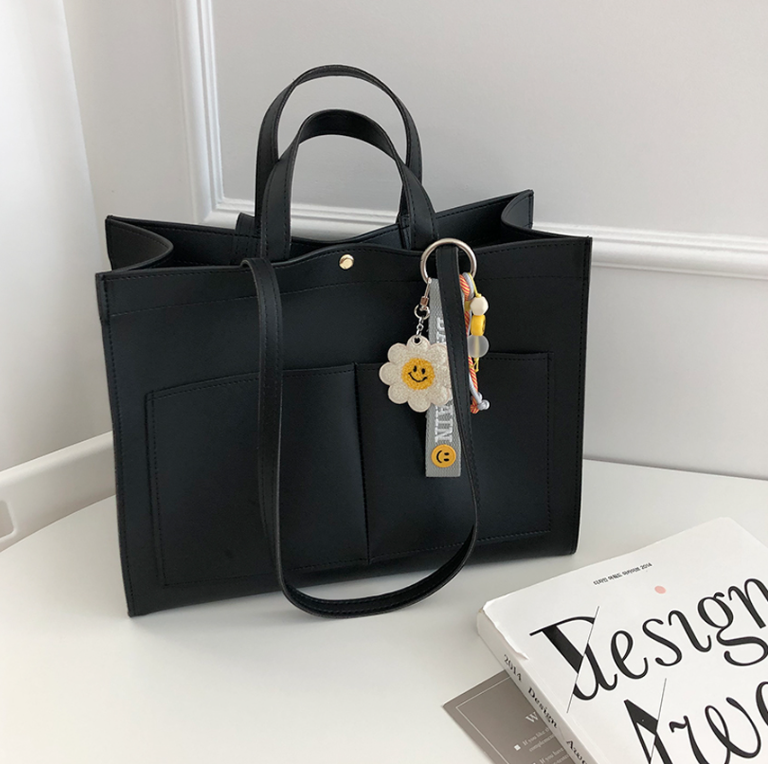 レザー調ポケットマグネットボタン無地トートバッグ | 詳細画像21