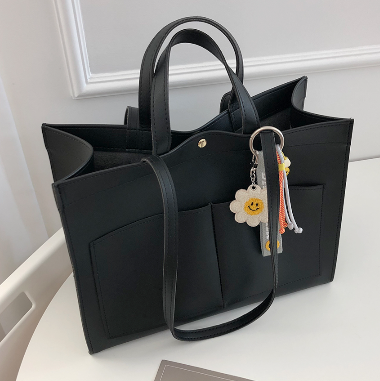 レザー調ポケットマグネットボタン無地トートバッグ | 詳細画像22