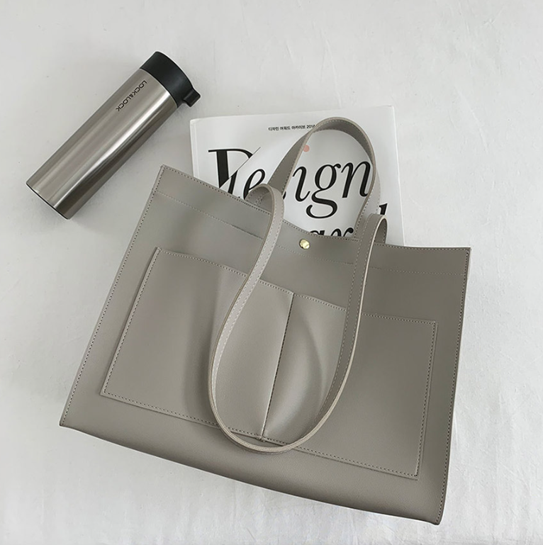 レザー調ポケットマグネットボタン無地トートバッグ | 詳細画像25