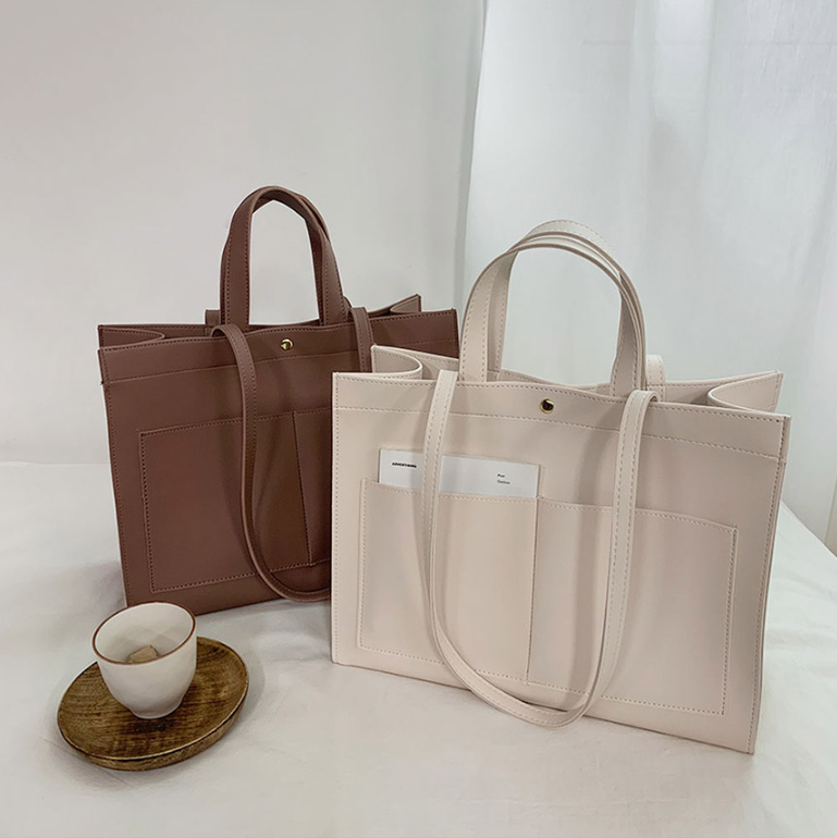 レザー調ポケットマグネットボタン無地トートバッグ | 詳細画像26