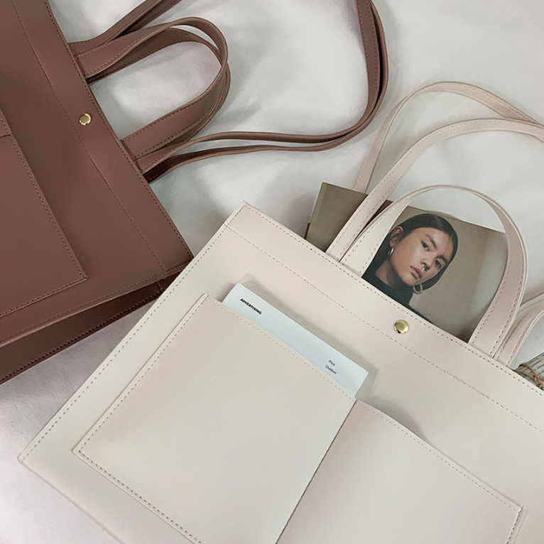 レザー調ポケットマグネットボタン無地トートバッグ | 詳細画像27