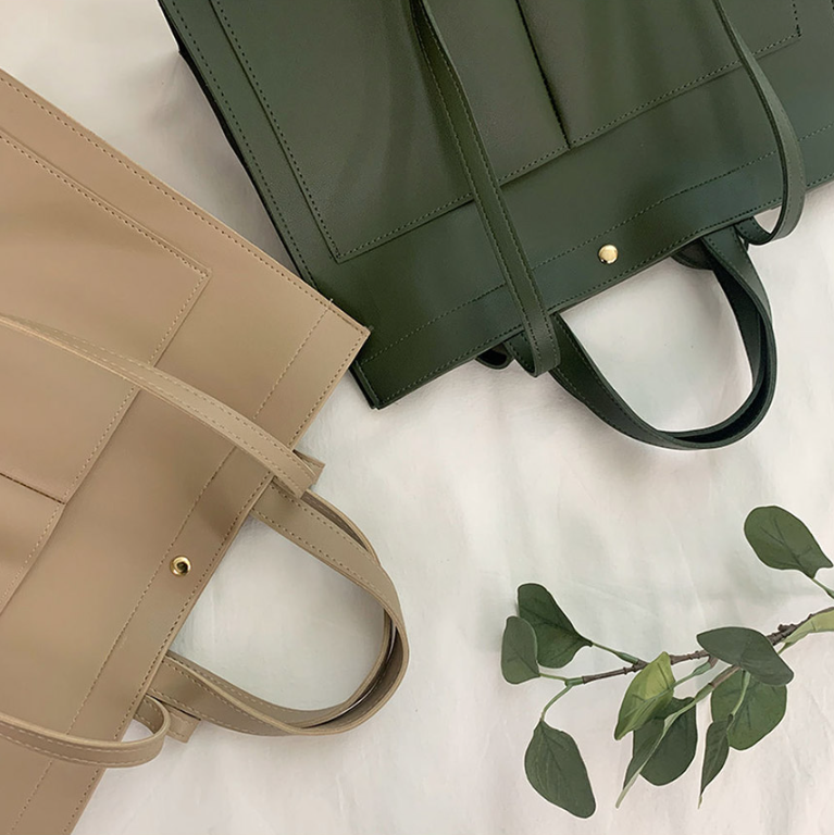 レザー調ポケットマグネットボタン無地トートバッグ | 詳細画像14