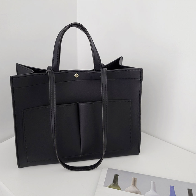 レザー調ポケットマグネットボタン無地トートバッグ | 詳細画像28