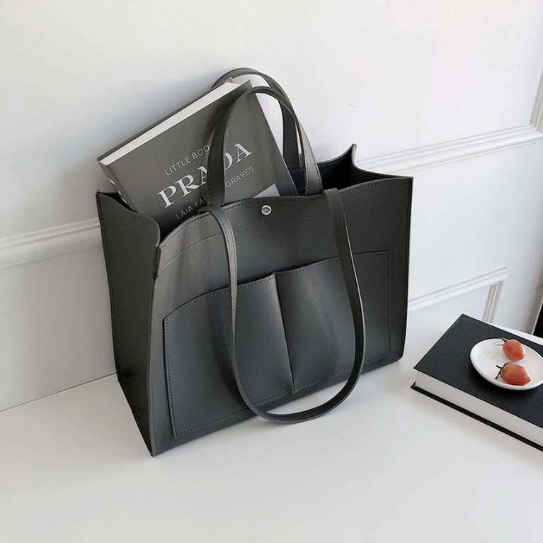 レザー調ポケットマグネットボタン無地トートバッグ | 詳細画像31