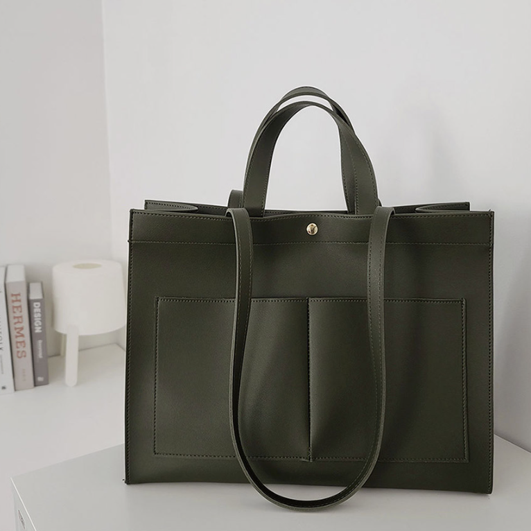 レザー調ポケットマグネットボタン無地トートバッグ | 詳細画像32