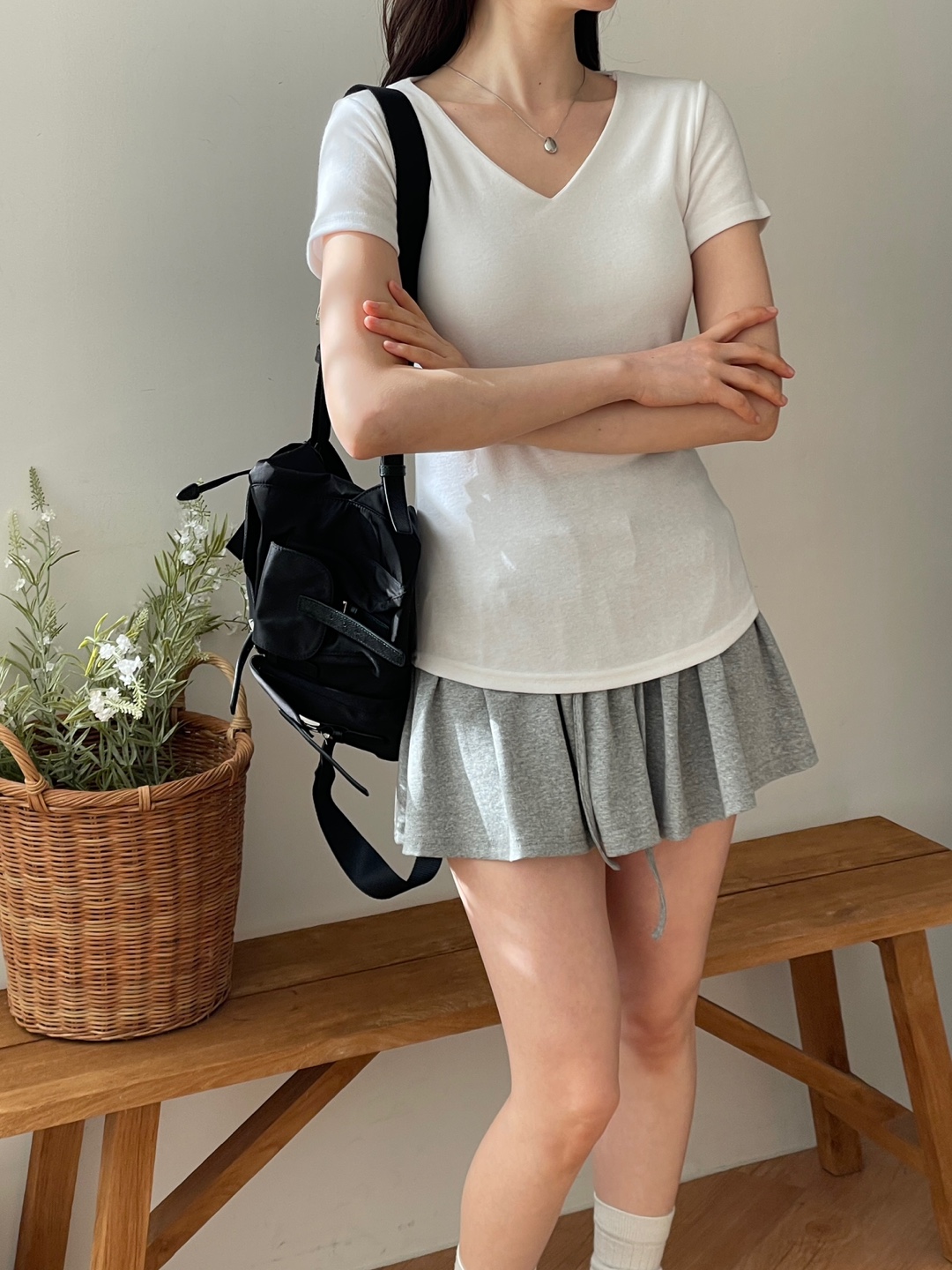 Vネックスリム半袖ハーフ無地Tシャツ | 詳細画像5